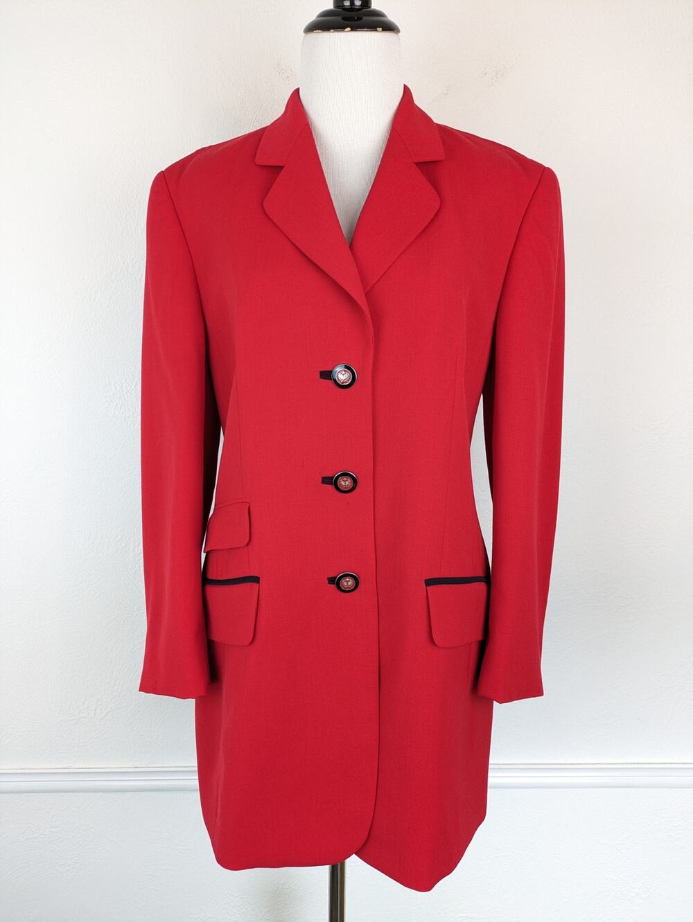 Basler Blazer Jacket Longline Wool Sophisticated Career Academia Red Size 6
